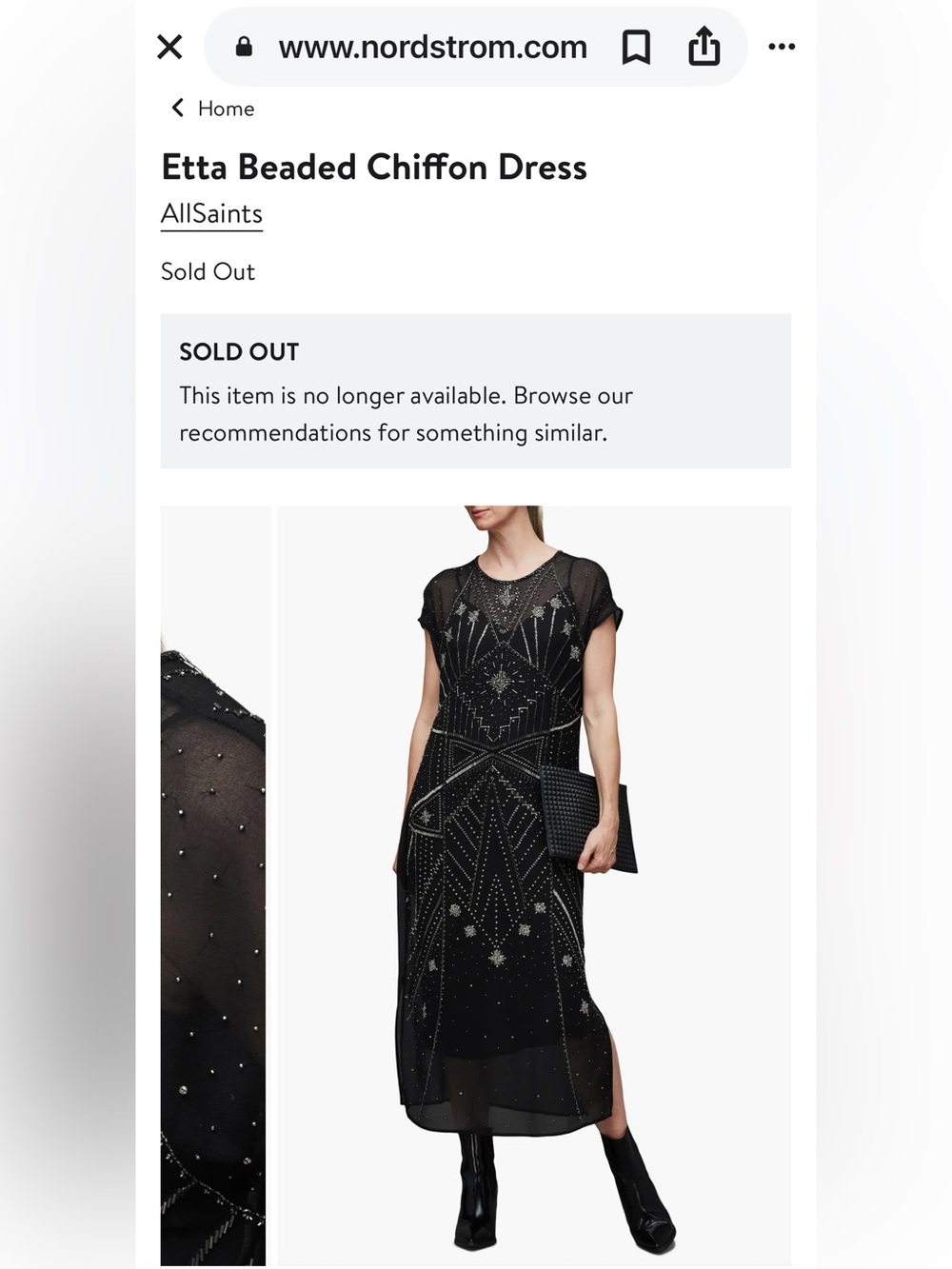 AllSaints Etta Black Beaded Midi Dress